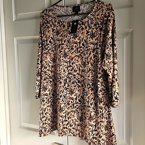 NWT JM Collection Petite 3/4  Sleeve Curved Hem Knit Tunic XL Tan/Black - Picture 3 of 12